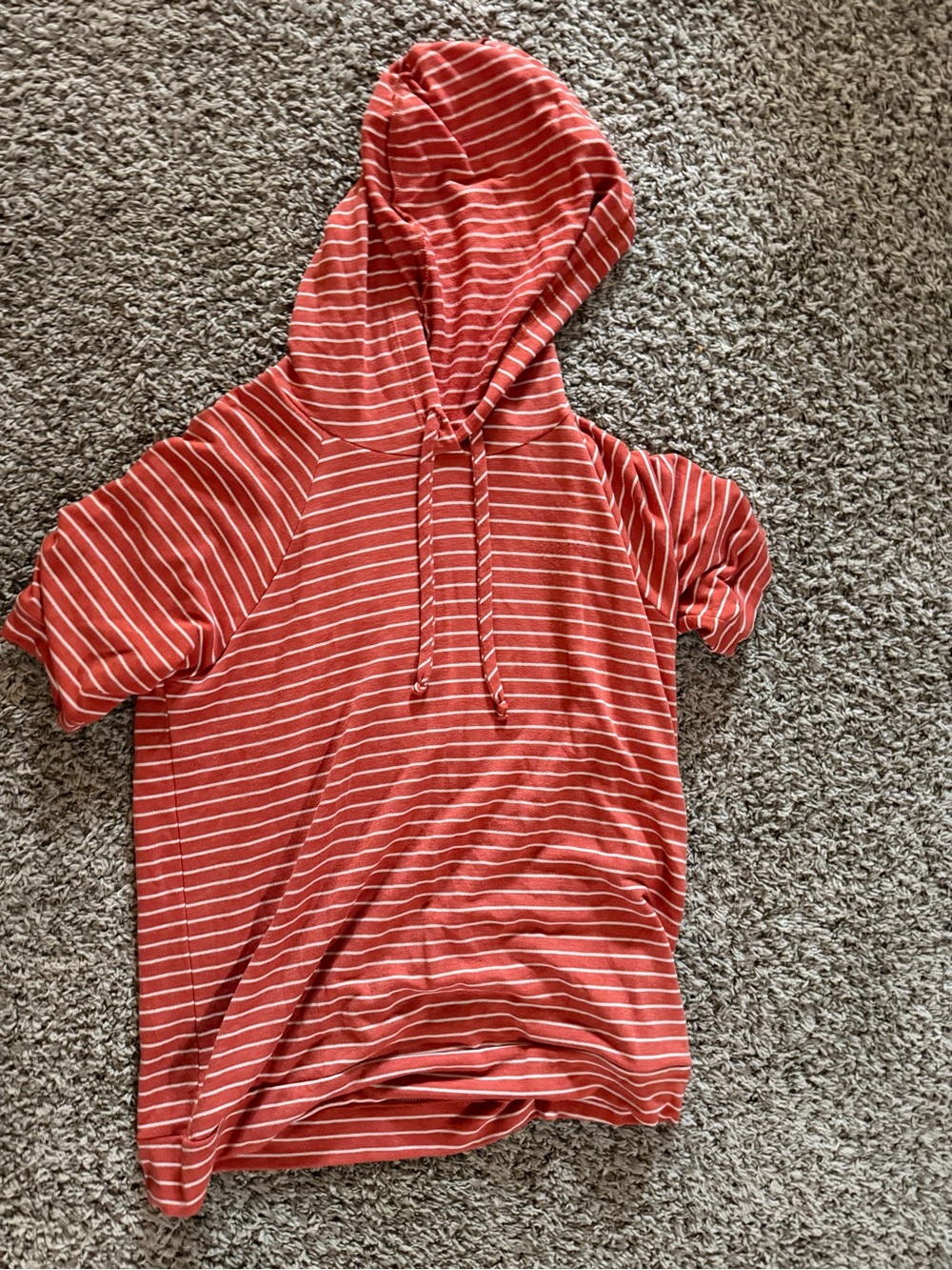 Pink Clover Coral Red & White Striped Short Sleeve Hoodie
